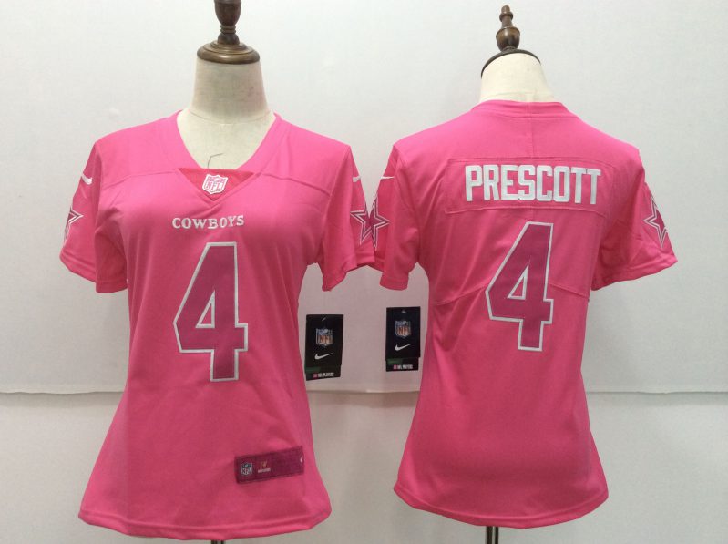 Women Dallas cowboys #4 Prescott pink Nike Vapor Untouchable Limited NFL Jerseys->women nfl jersey->Women Jersey